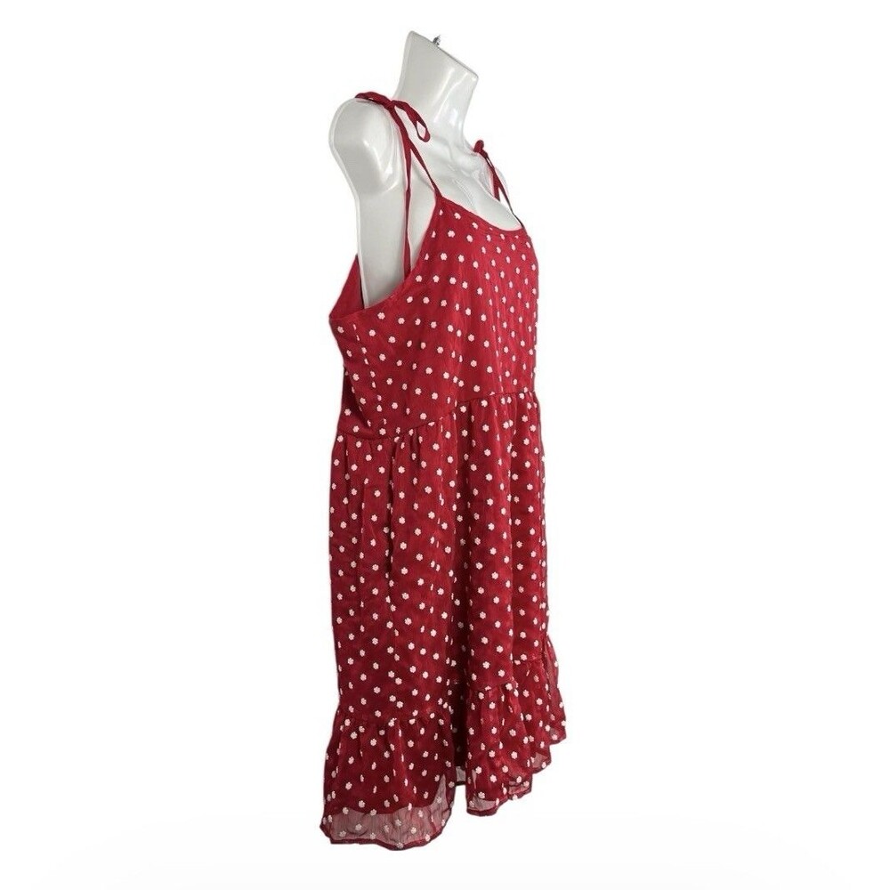 MIKAROSE Red White Daisy Mini Sundress XL Tie Shoulder Ruffles Cottagecore - Picture 3 of 12